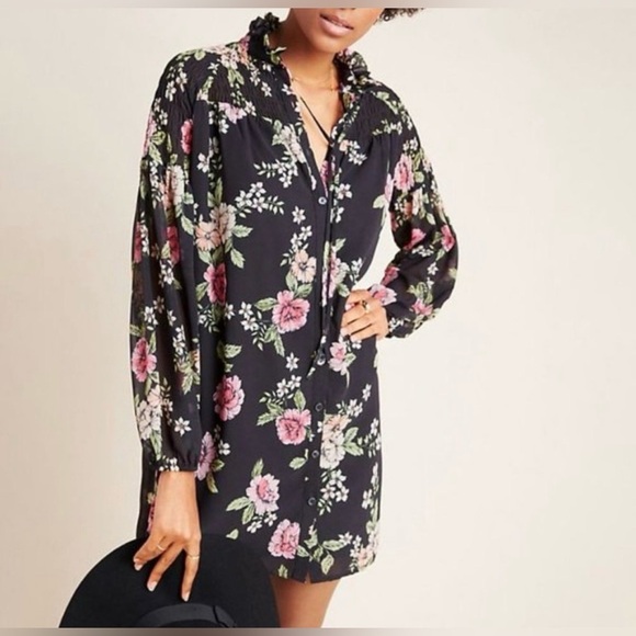 Yumi Kim Dresses & Skirts - YUMI KIM Anthro ASTORIA XLP Petite Feminine Romantic Dress Floral Smocked Black